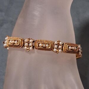 Vintage Faux Pearl Bracelet Geometric Links